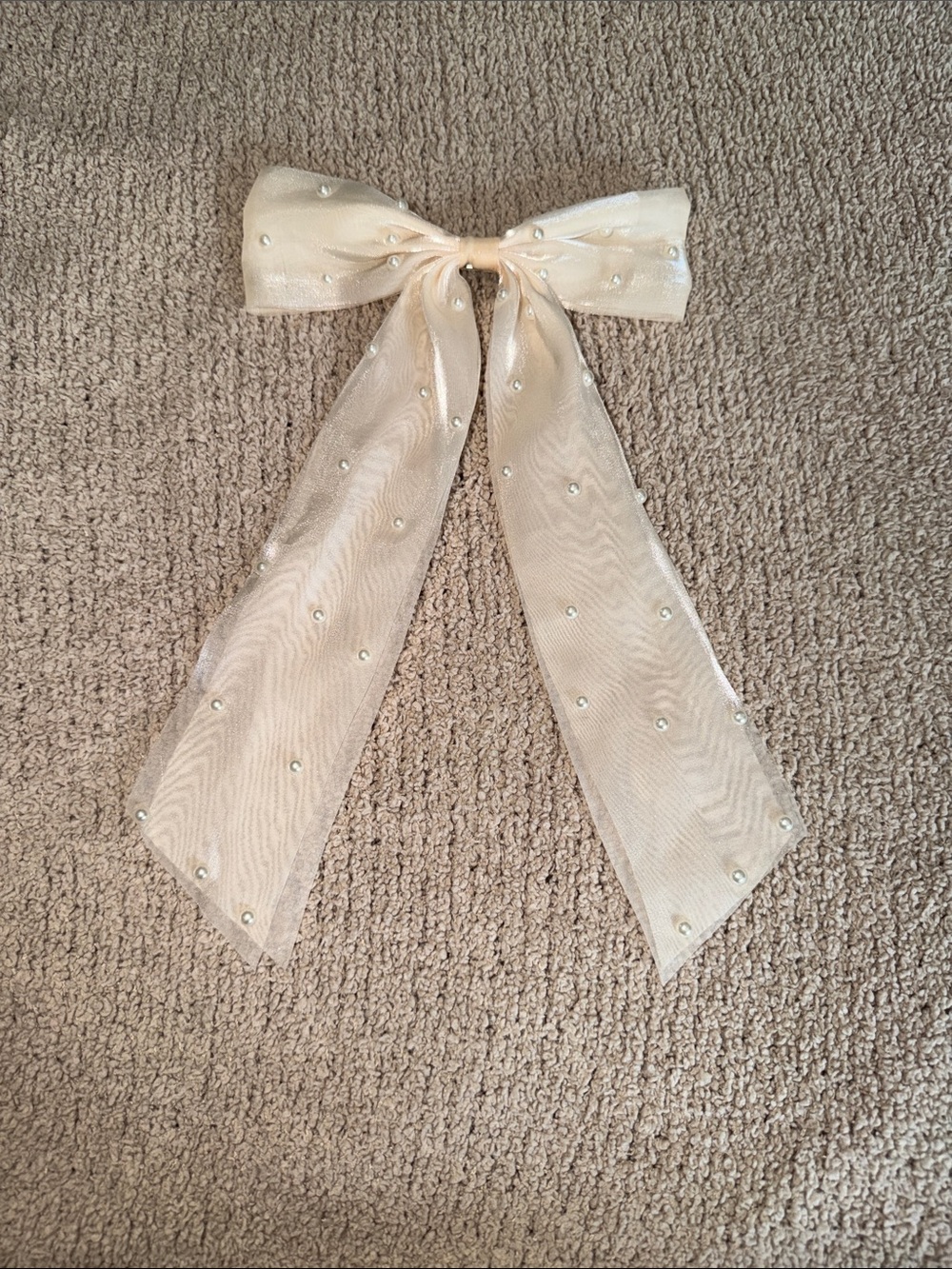 Pearl-Studded Ivory Hair Bow
